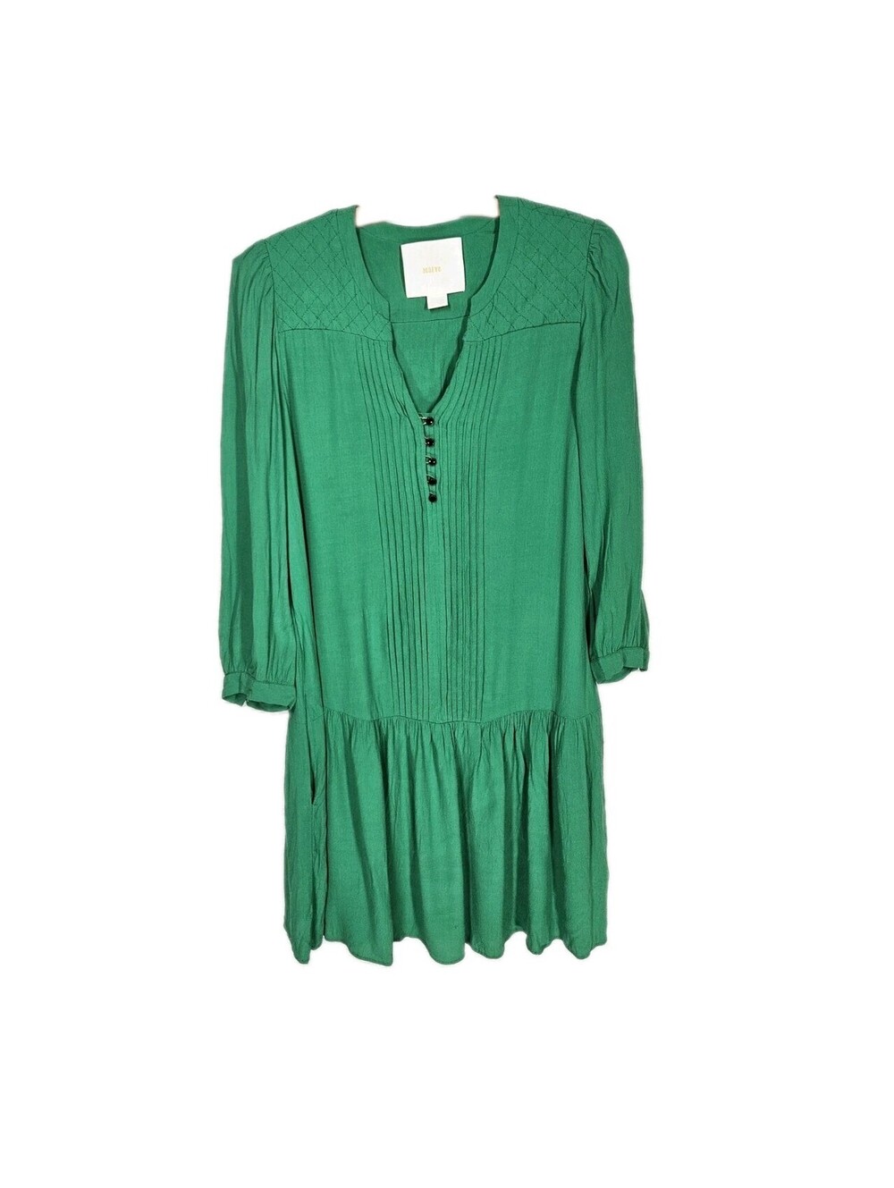 Maeve Anthropologie Galina Mini Dress XS Emerald Green Drop Waist Retro 2010s